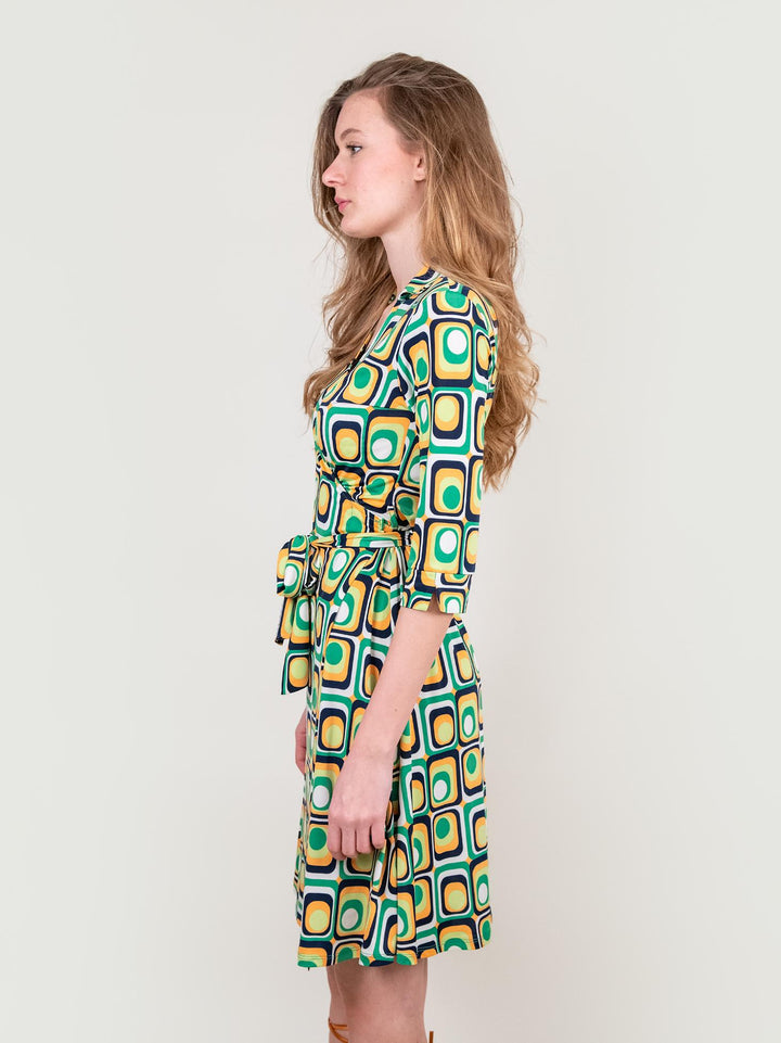 Abito kimono in fantasia optical verde multicolor DIANE VERDE ANDREA MORANDO 