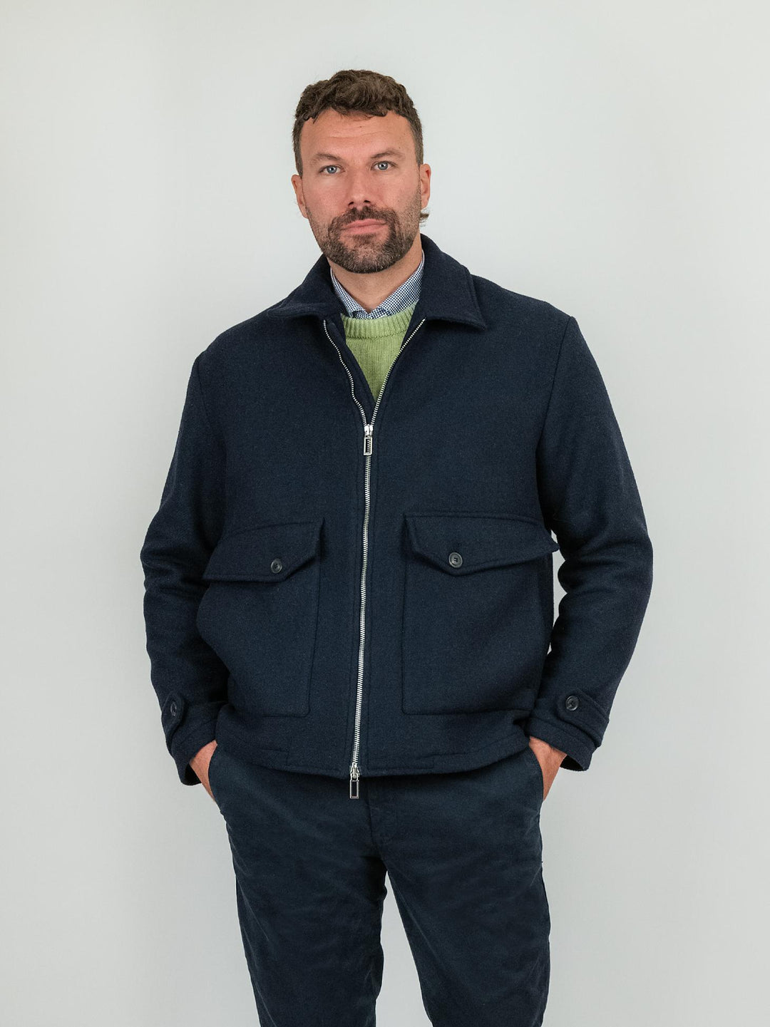 GIACCA IN LANA BLU CON ZIP F2W4J013M DARK BLUE ANDREA MORANDO 