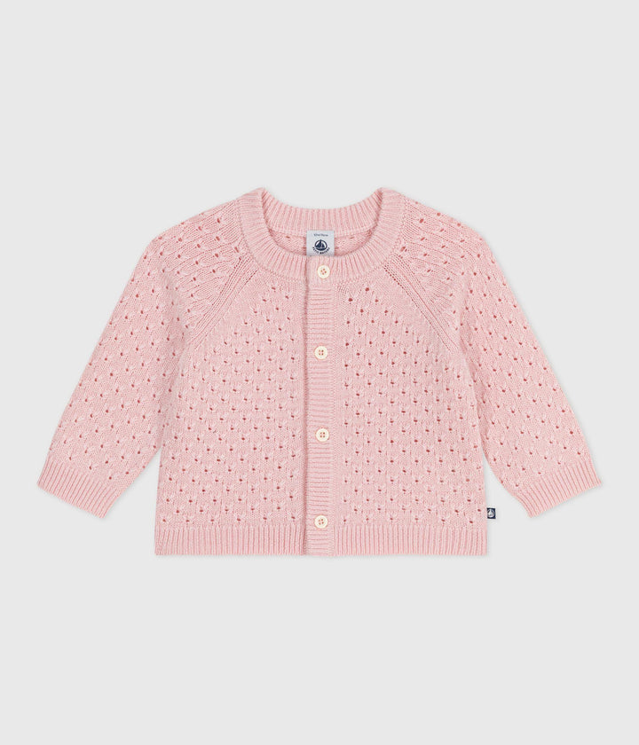 Cardigan in maglia di misto lana e cotone rosa A0DUB 01 PETIT BATEAU 