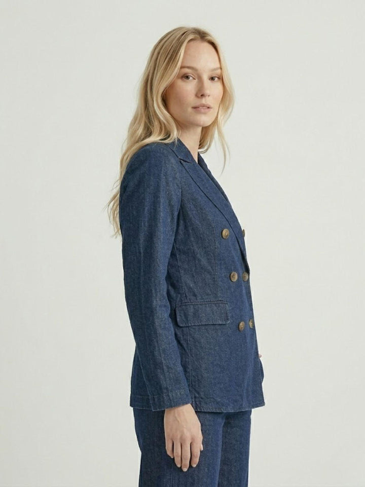 Blazer doppiopetto chambray in cotone lavaggio medio 3352CH MEDIO ANDREA MORANDO 
