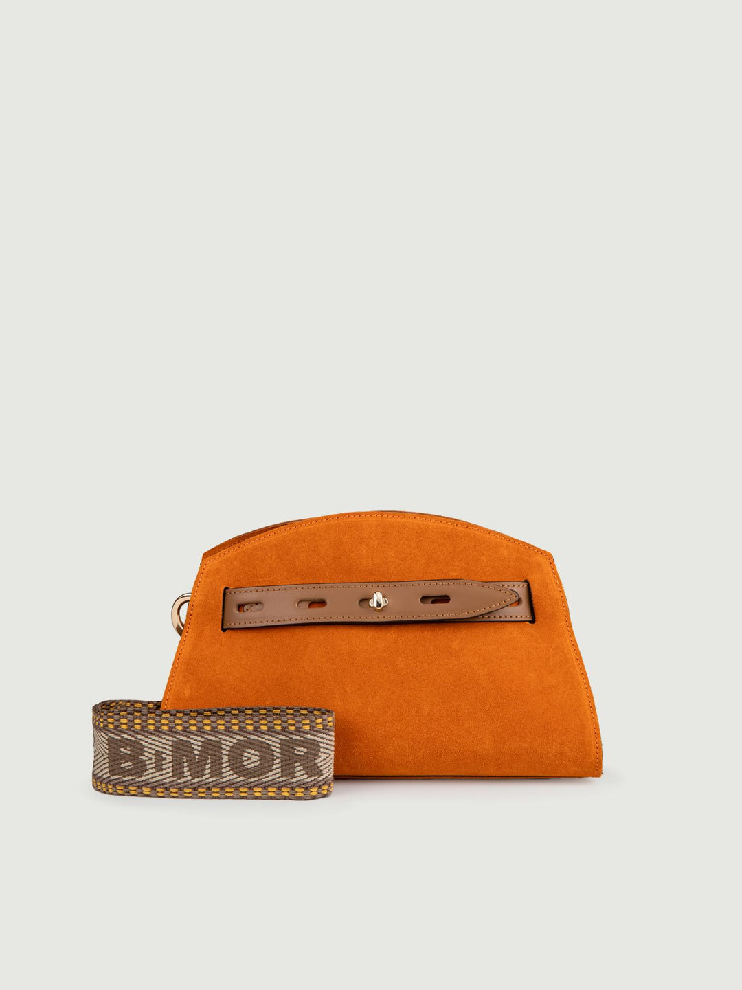 BORSA A TRACOLLA IN CAMOSCIO ARANCIONE CON INSERTI IN PELLE CUOIO "SOPH" SOPH ARANCIO BIMOR 