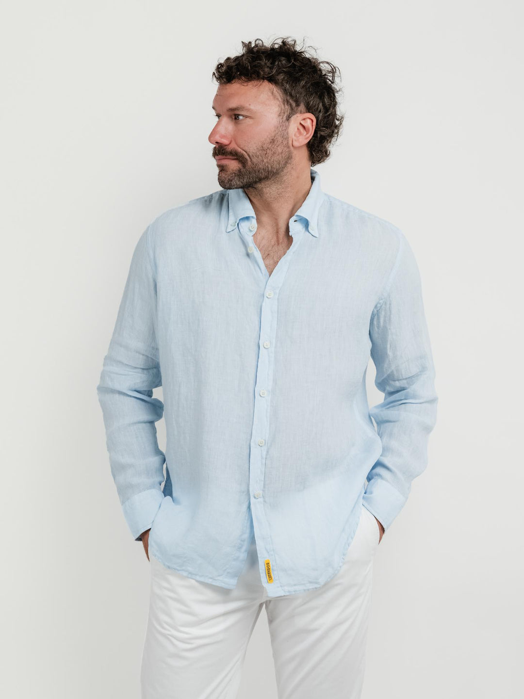 CAMICIA IN LINO BOTTONDOWN AZZURRA