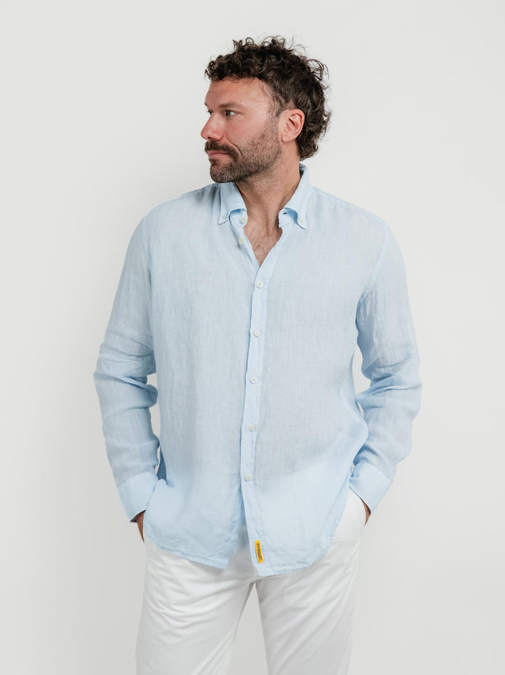 CAMICIA IN LINO BOTTONDOWN AZZURRA