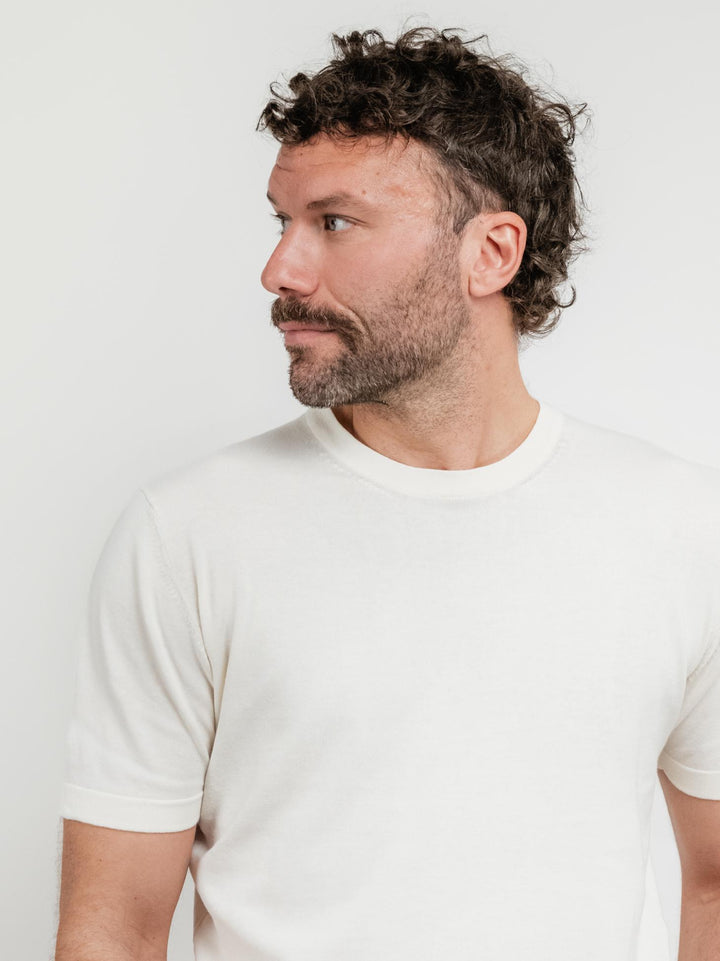 T-shirt in maglina di cotone bianco panna