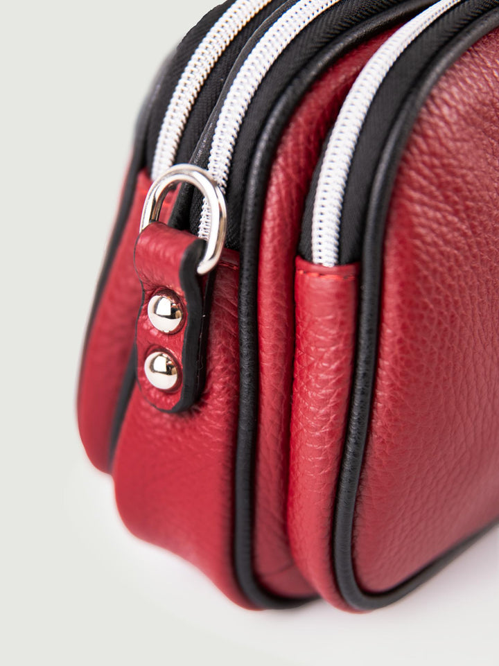 BORSA A TRACOLLA TRIS IN PELLE BORDEAUX