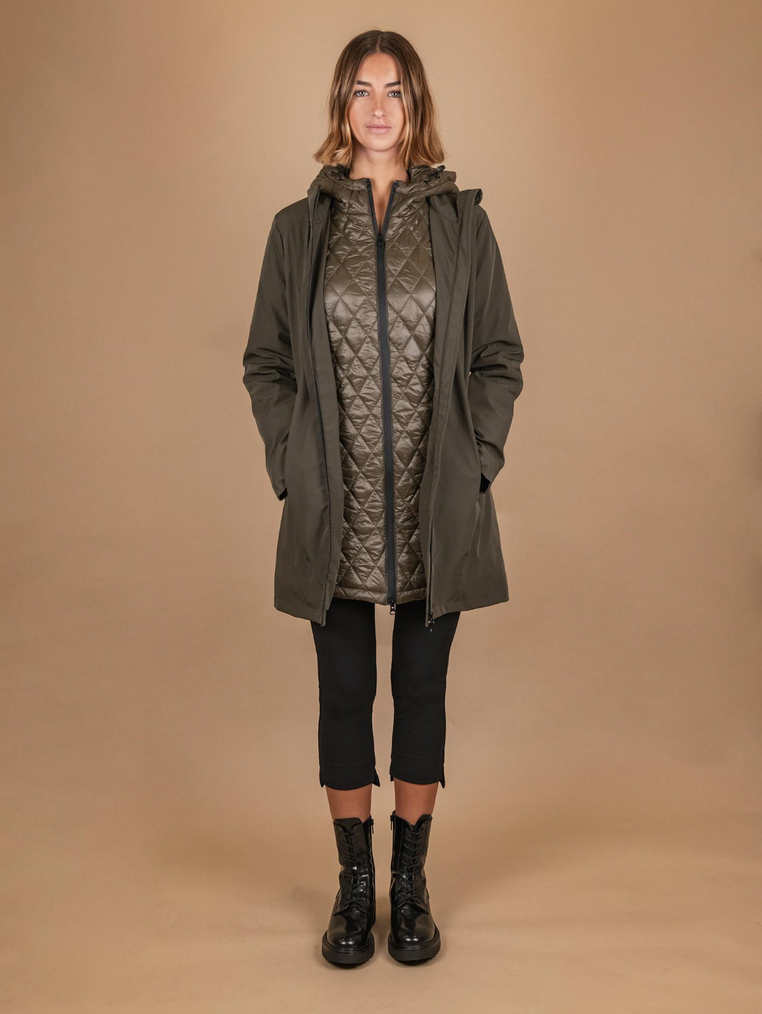 PARKA CON PIUMINO ESTRAIBILE IN TESSUTO TECNICO VERDE MILITARE 8950D MILITARE ANDREA MORANDO 