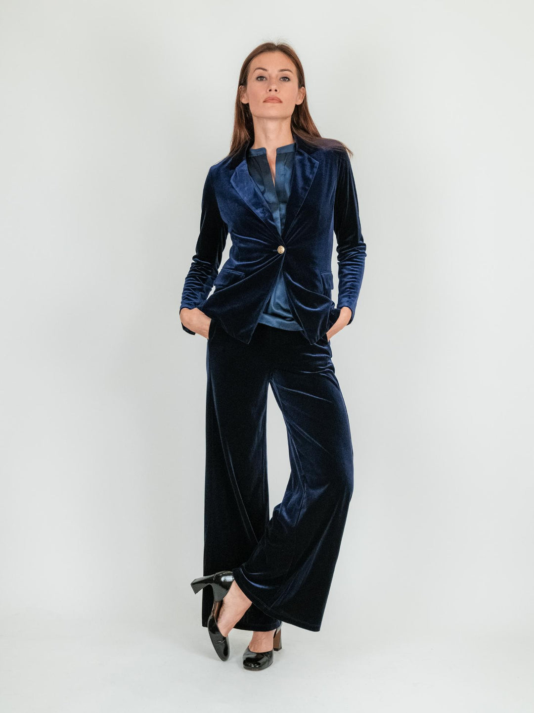 BLAZER IN VELLUTO LISCIO BLU 245C1000 303 ANDREA MORANDO 