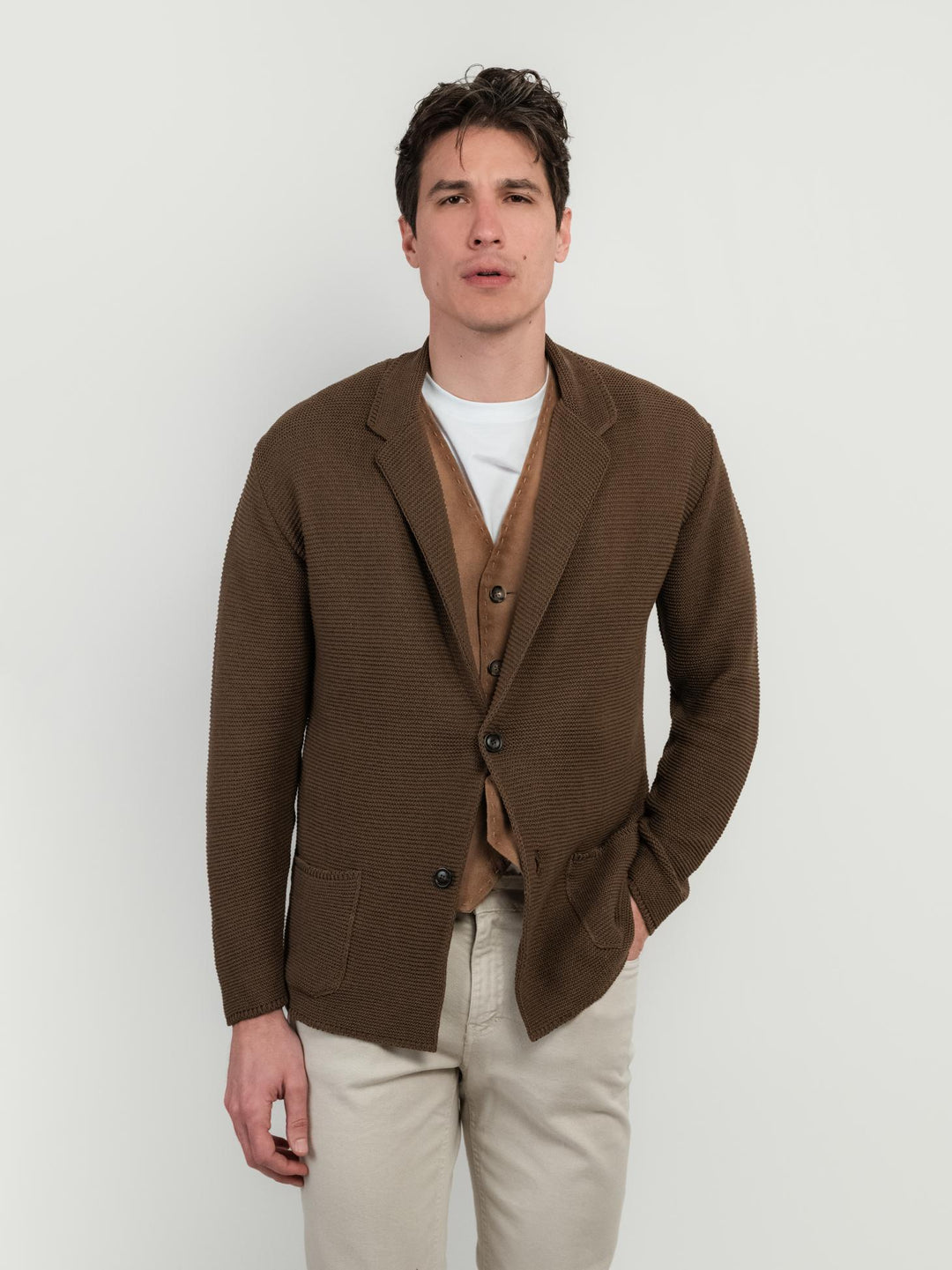 CARDIGAN IN COTONE MARRONE