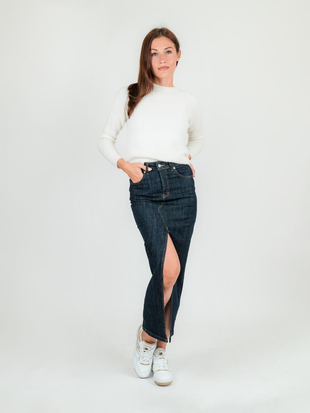 GONNA LUNGA IN DENIM SCURO