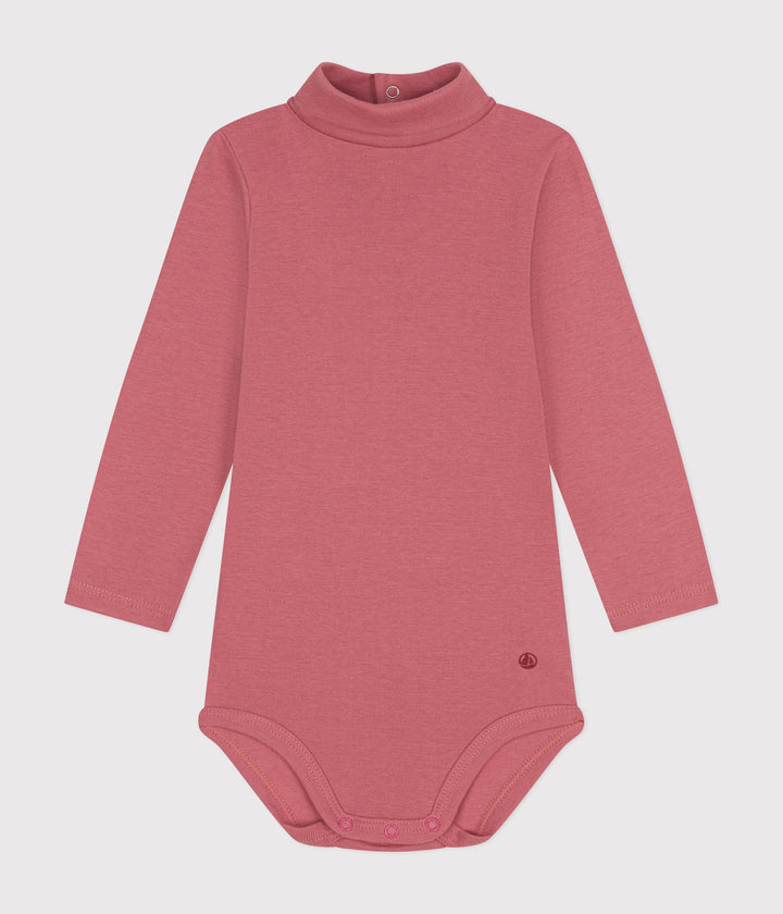 Body rosa a manica lunga e collo alto in cotone per bebè A0BQF 03 PETIT BATEAU 