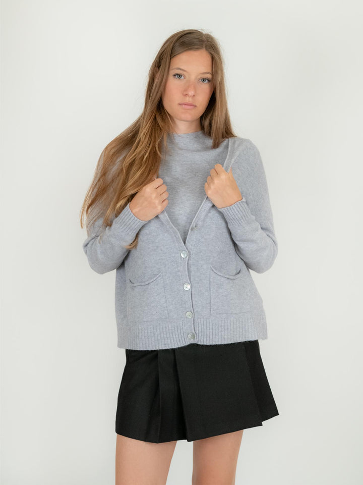 CARDIGAN CORTO IN MAGLIA GRIGIO PERLA 0270/143 0020 BIMOR 