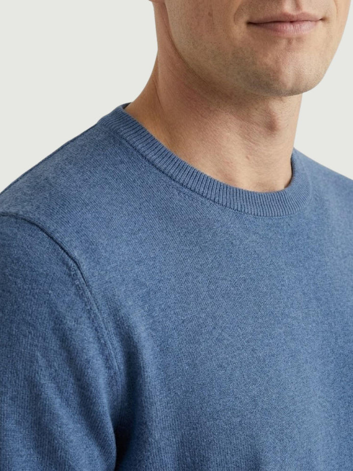 Maglia girocollo in cotone rasato blu denim 3850900 282 ANDREA MORANDO 