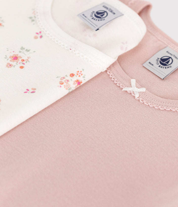 Set di 2 T-shirt rosa a maniche corte in cotone a fiori bambina A0BGX 00 PETIT BATEAU 