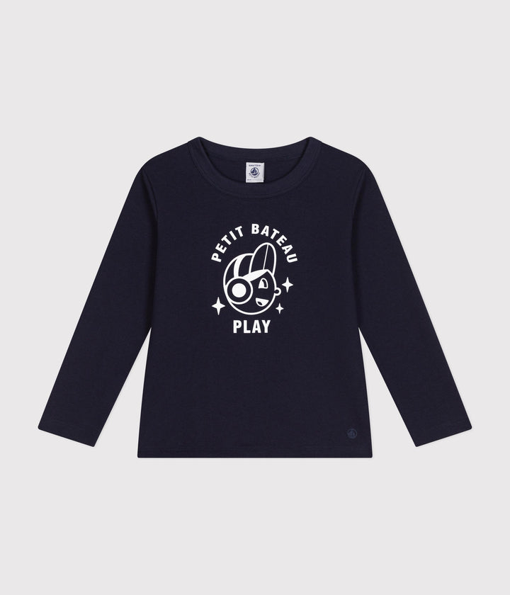 T-shirt blu a maniche lunghe in jersey sottile bambino A0BJK 05 PETIT BATEAU 