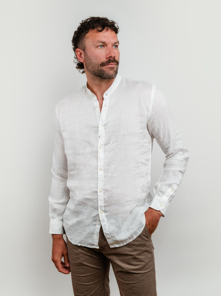 CAMICIA IN LINO CON COLLO ALLA COREANA BIANCA
