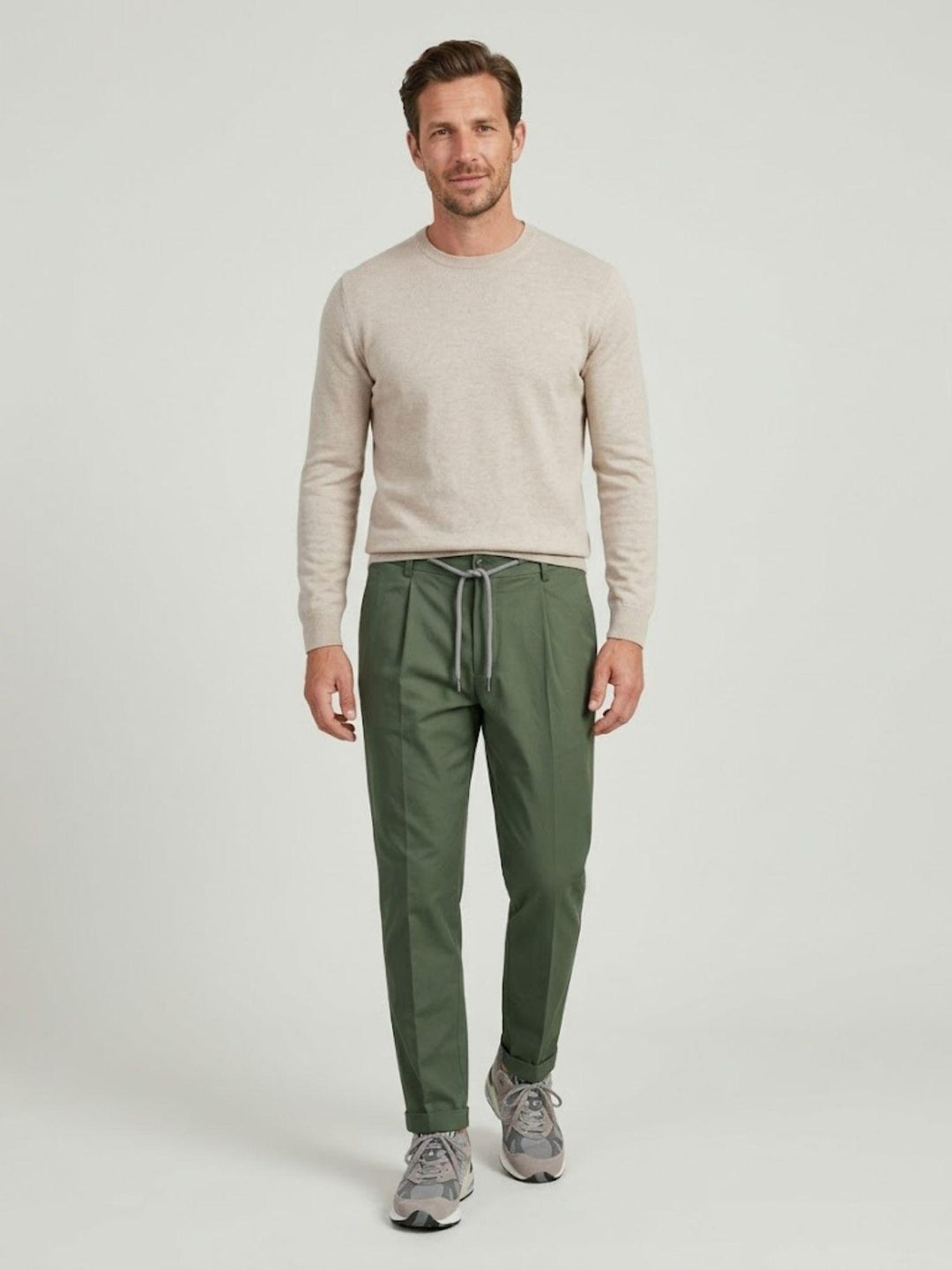 Pantalone con coulisse in cotone verde CO0073M 4000 ANDREA MORANDO 