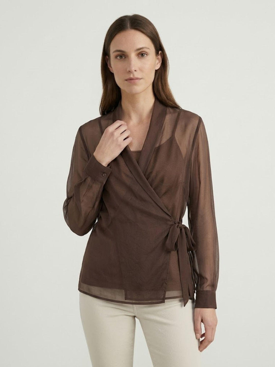 Kimono semitrasparente con chiusura a fiocco cioccolato S1352 CIOCCOLATO ANDREA MORANDO 