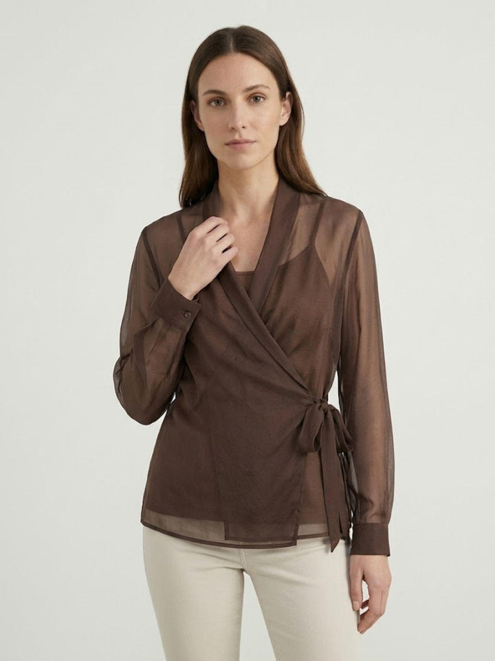 Kimono semitrasparente con chiusura a fiocco cioccolato S1352 CIOCCOLATO ANDREA MORANDO 