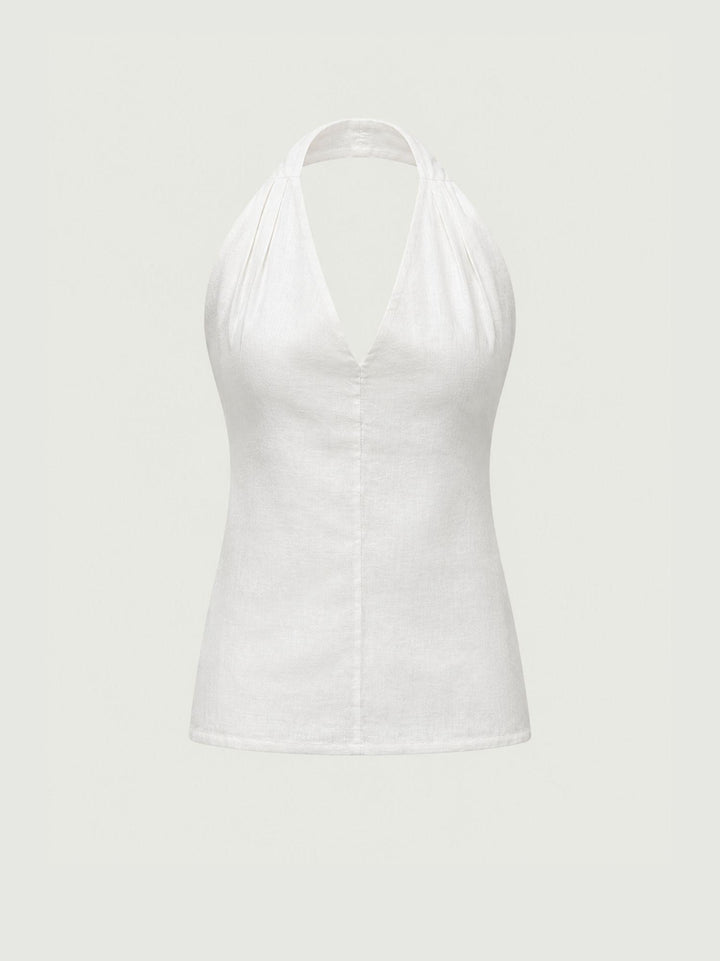 Top con scollo a V in lino bianco 6TS0527 WHITE ANDREA MORANDO 