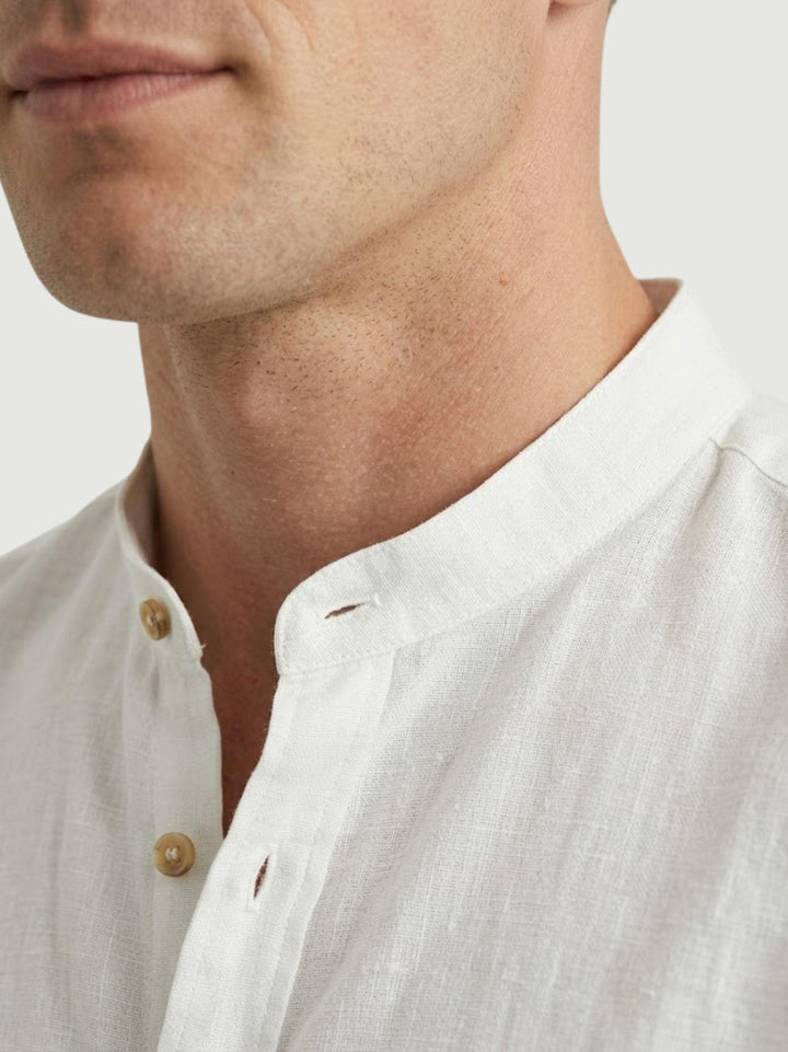 Camicia coreana in lino bianca AFE114U WHITE ANDREA MORANDO 