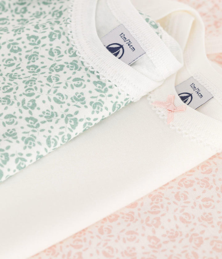 Set da 3 body a maniche corte in cotone a fiori neonato