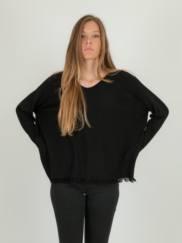 MAGLIA CON FRANGE NERA 0520/24 0010 BIMOR 
