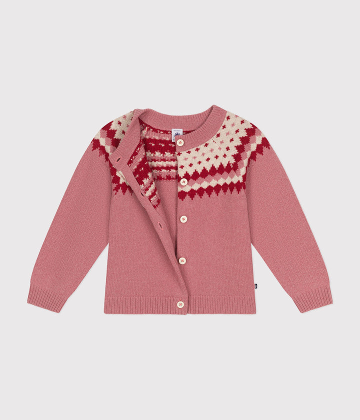 Cardigan in maglia jacquard rosa di lana e cotone A0B1Q 01 PETIT BATEAU 