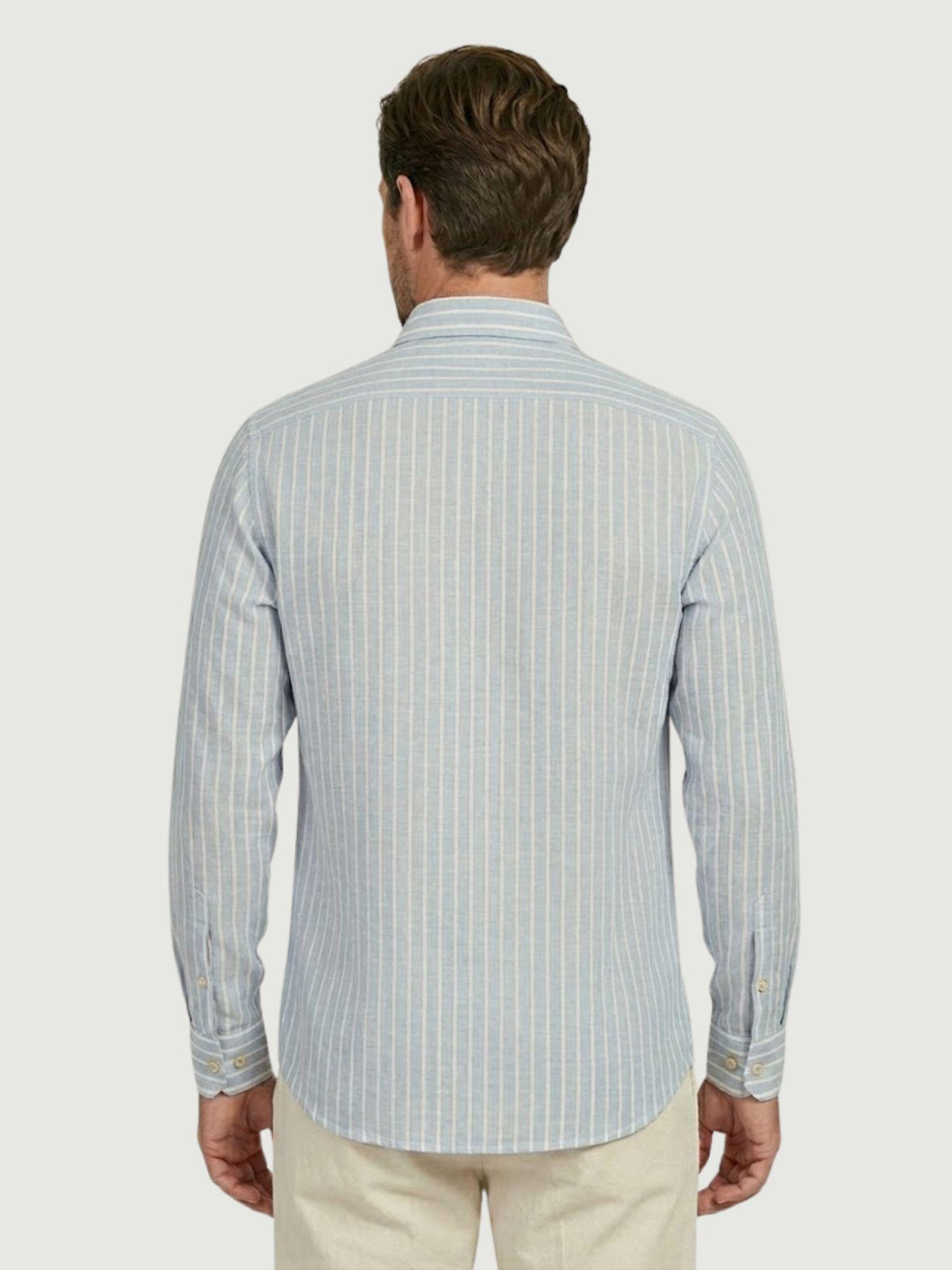 Camicia in lino azzurra con righe bianche BU26S02CALINCOT416 240 ANDREA MORANDO 