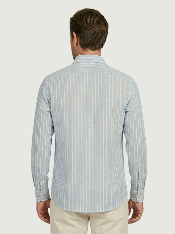 Camicia in lino azzurra con righe bianche BU26S02CALINCOT416 240 ANDREA MORANDO 