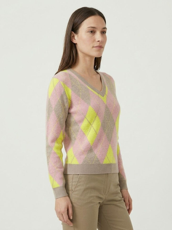 Maglione a rombi rosa, beige e giallo 26140 ROSA/GIALLO ANDREA MORANDO 