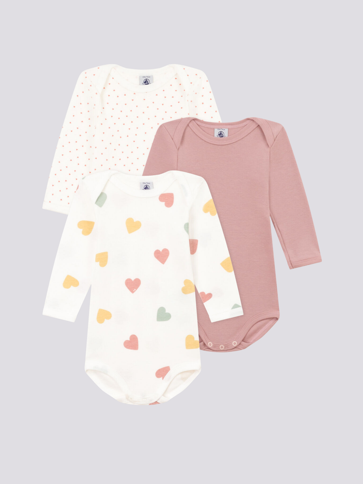 CONFEZIONE DA 3 BODY IN COTONE A CUORI A08N6 00 PETIT BATEAU 