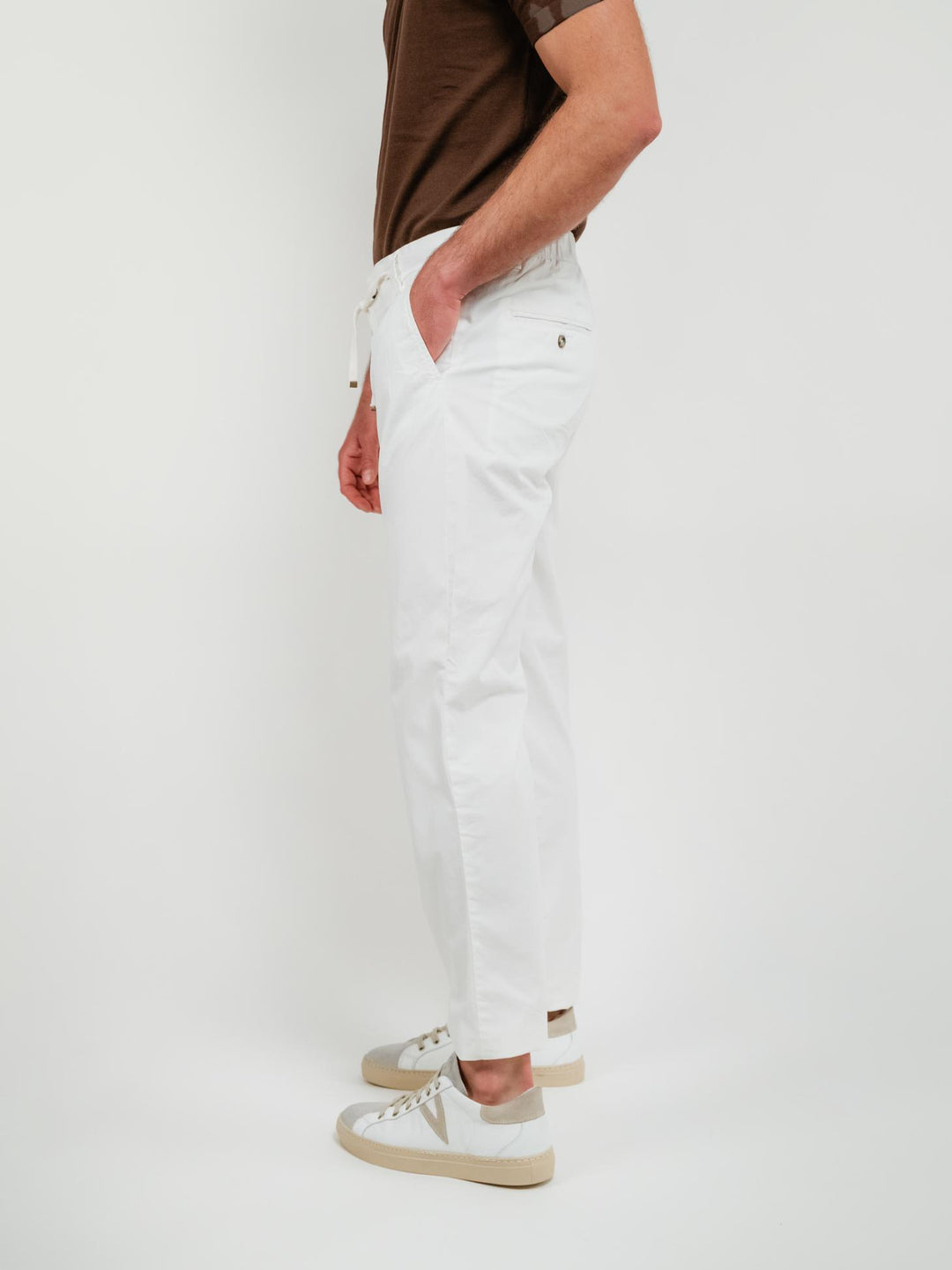 PANTALONE IN COTONE CON COULISSE BIANCO