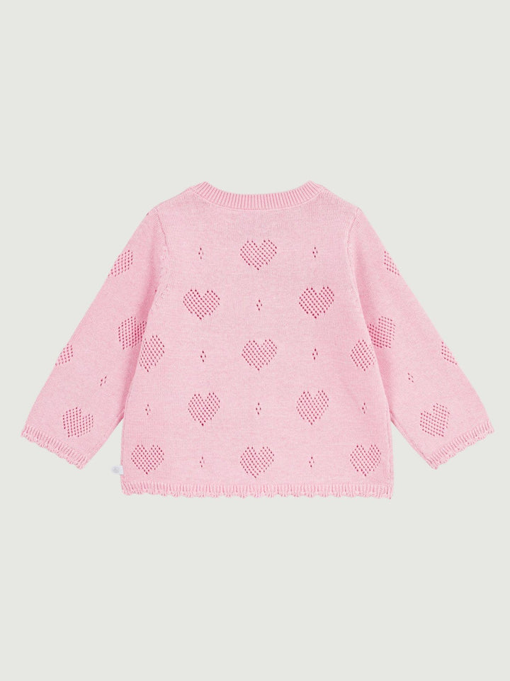 Cardigan in maglia traforata a cuori rosa A0EZT 02 PETIT BATEAU 