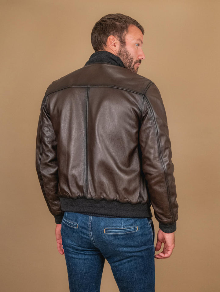 GIUBBOTTO REVERSIBILE IN PELLE MARRONE CON INSERTI IN MAGLIA "DANR" DANR 06 JACK LEATHER 