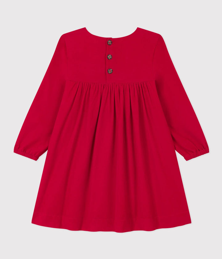 ABITO MANICHE LUNGHE IN VELLUTO TINTA UNITA BAMBINA A082G 01 PETIT BATEAU 