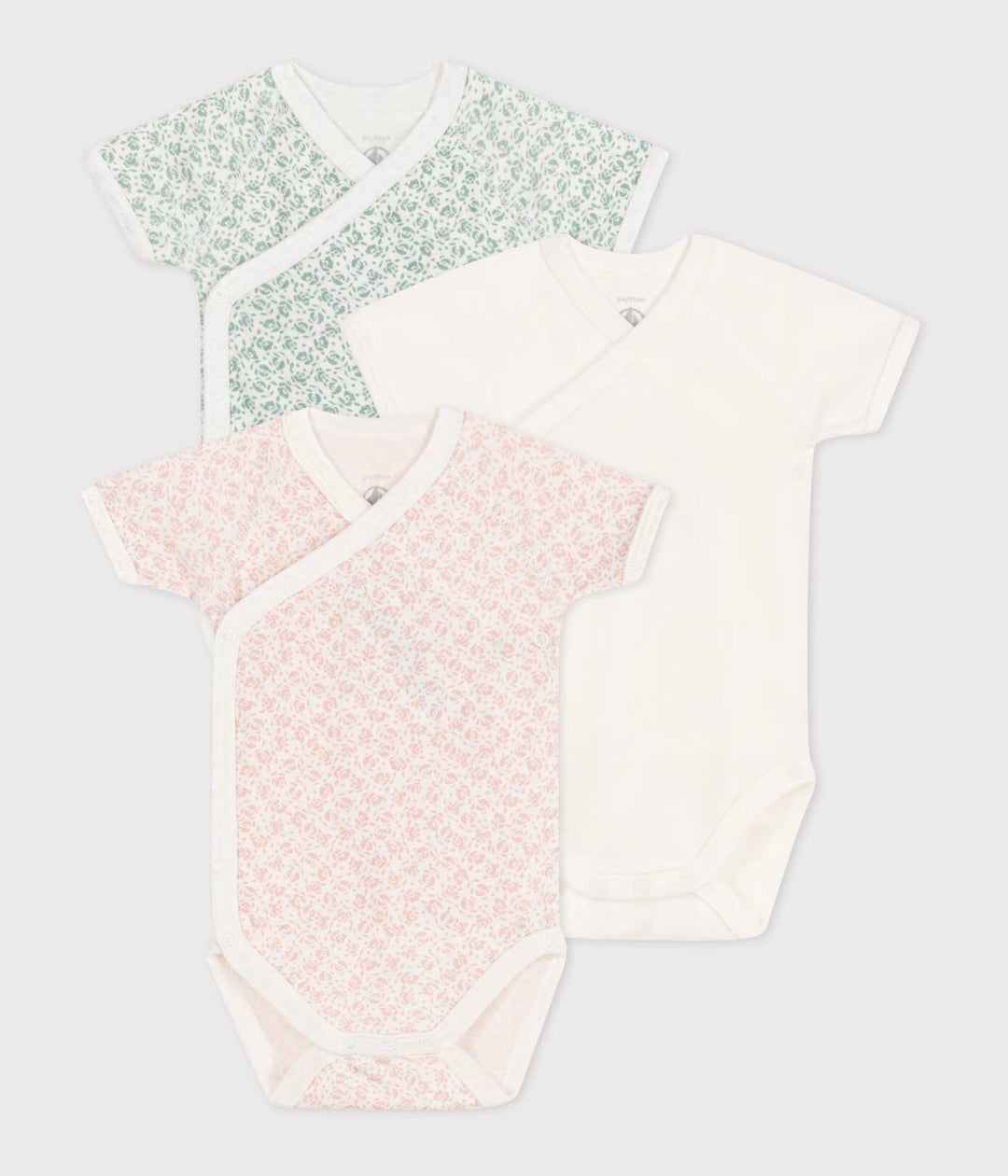 Set da 3 body incrociati a maniche corte in cotone con stampa neonato