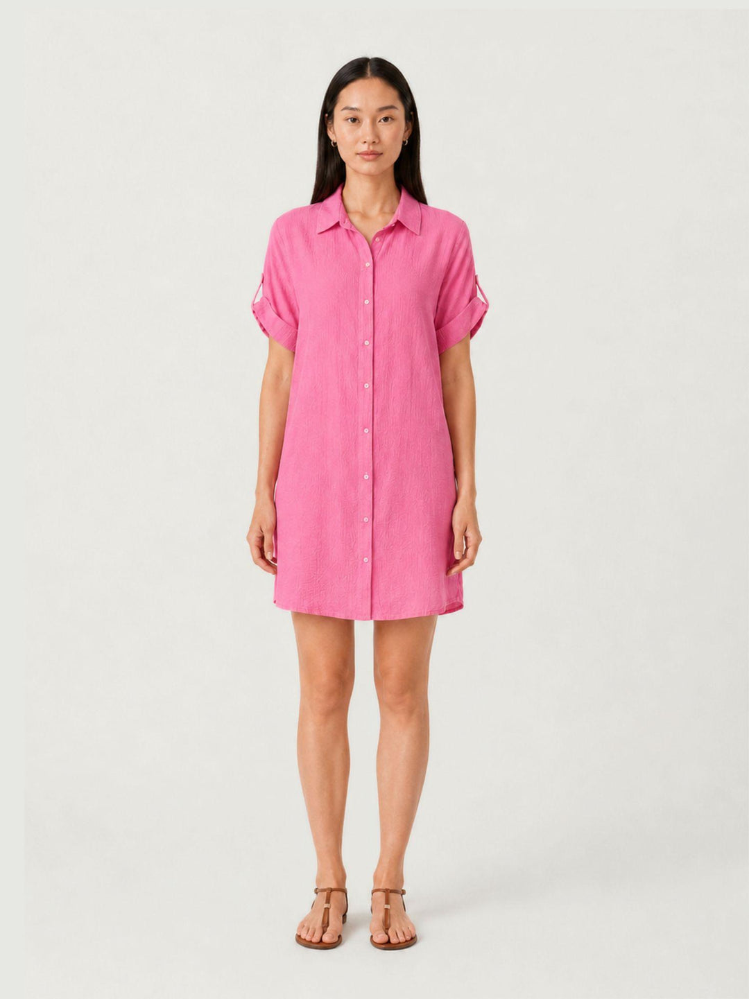 Abito camicia in lino rosa 6AB0527 629 ANDREA MORANDO 
