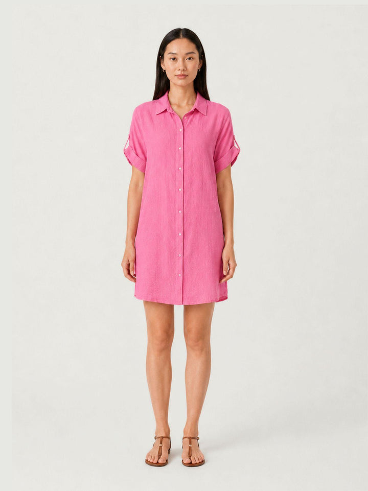 Abito camicia in lino rosa 6AB0527 629 ANDREA MORANDO 