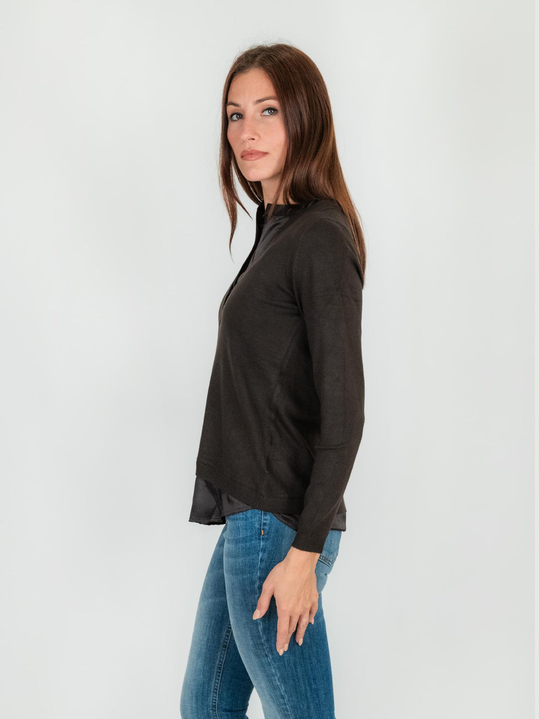 MAGLIA CAMICIA tono su tono marrone 245W1001 069 ANDREA MORANDO 