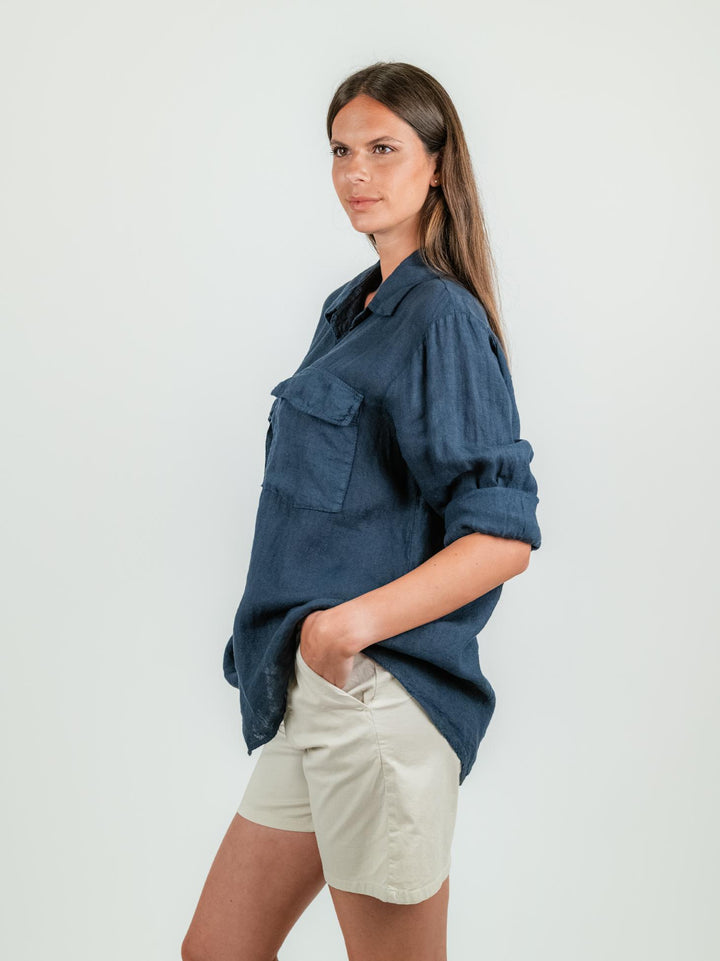 CAMICIA OVERSIZE IN LINO BLU 4522 BLU ANDREA MORANDO 
