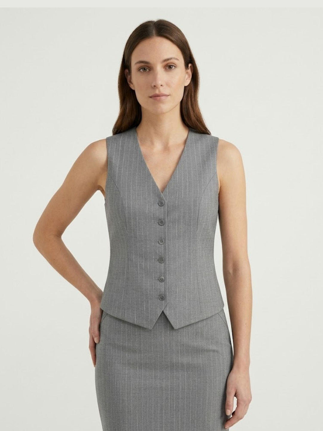 Gilet gessato con linea sagomata grigio perla 3894 PERLA ANDREA MORANDO 