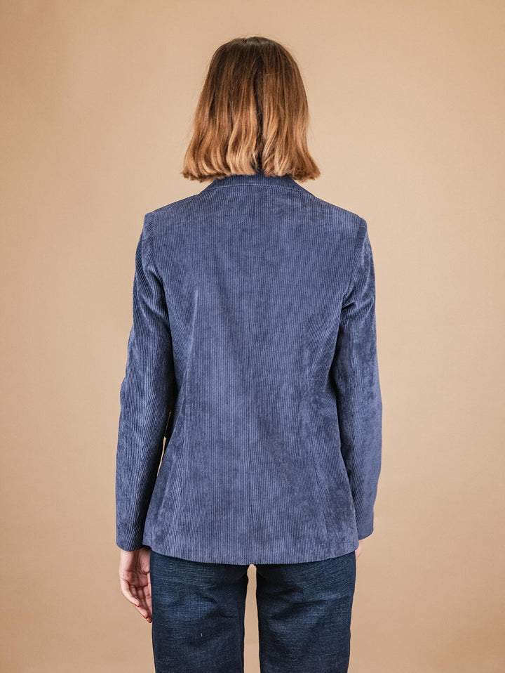 BLAZER MONOPETTO IN VELLUTO A COSTE BLU
