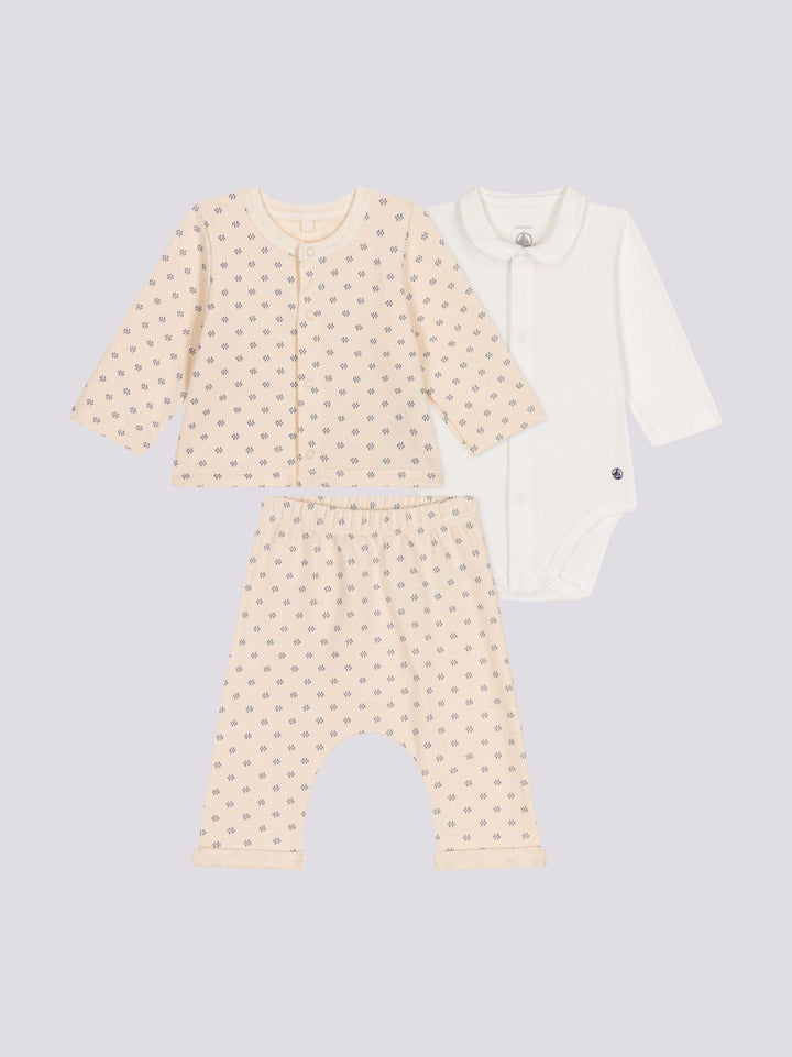 COMPLETO 3 PEZZI IN TESSUTO FELPATO LEGGERO BEBÈ A0AKX 01 PETIT BATEAU 