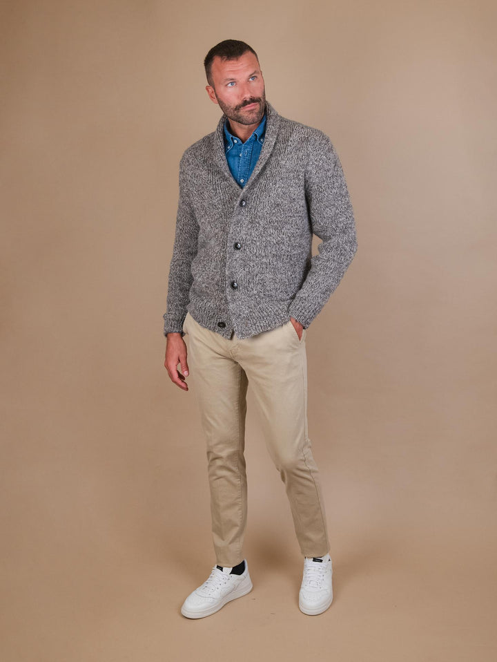 CARDIGAN IN MISTO LANA IN FANTASIA MELANGE COLOR FANGO OF1F2W3M025 613 ANDREA MORANDO 
