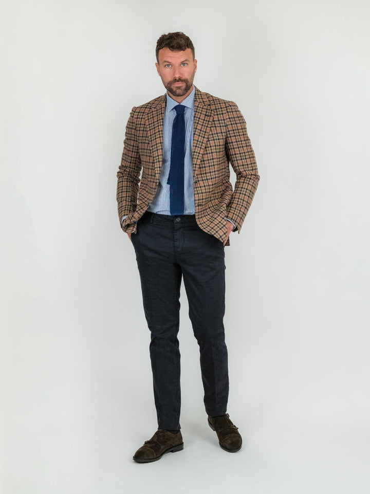 BLAZER FANTASIA CHECK IN LANA VERGINE COLOR TABACCO GIACCA. ARANCIO/BLU ANDREA MORANDO 