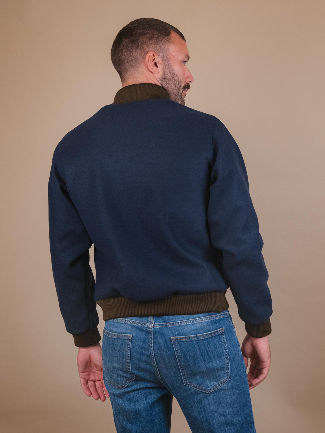 BOMBER CON PROFILI A CONTRASTO IN TESSUTO BLU RJ02 NAVY ANDREA MORANDO 