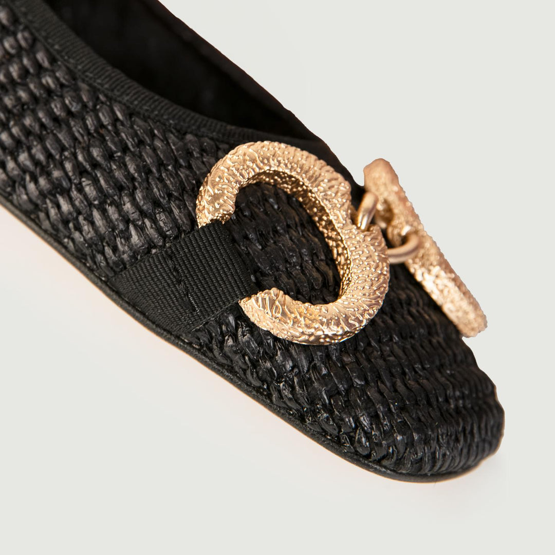 BALLERINE IN RAFIA NERA CON DETTAGLIO IN METALLO 4875RAFIA NERO ANDREA MORANDO 