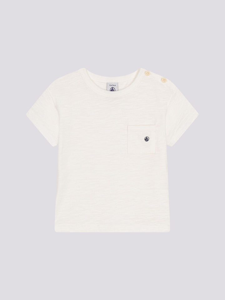 T-SHIRT BIANCA BEBÈ IN JERSEY FIAMMATO A0A0S 09 PETIT BATEAU 