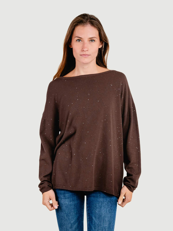 MAGLIA OVER MARRONE CON STRASS 7451B MARRONE ANDREA MORANDO 