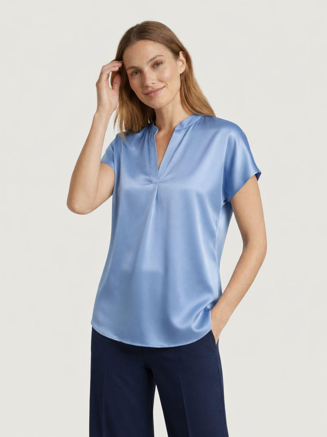 Blusa in raso azzurra M9237 AZZURRO ANDREA MORANDO 